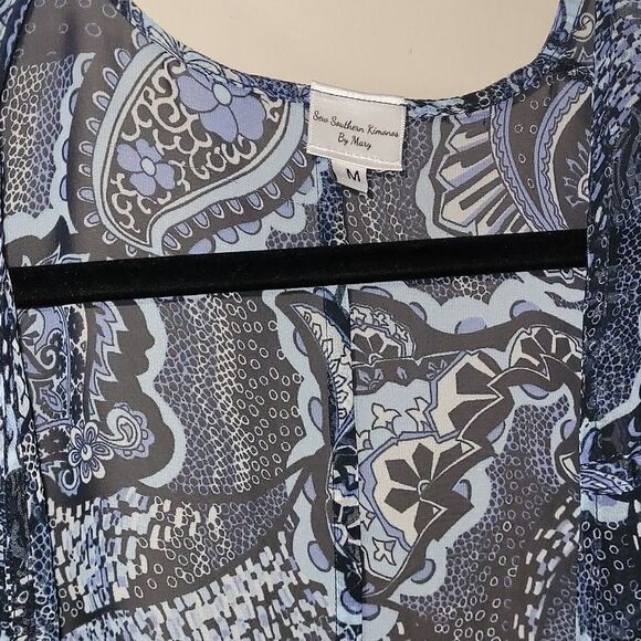 Large Cape Drape Duster Cover Up Cardigan Kimono Handmade Blue Paisley - Picture 1 of 5